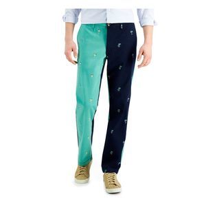 CLUBROOM Mens Green Flat Front Straight Leg Cotton Blend Chino Pants 38W/ 30L